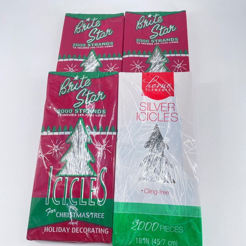 4 Boxes 2000 Strands Silver Icicle Tinsel 18 Inch Old Time Christmas Tree Decor